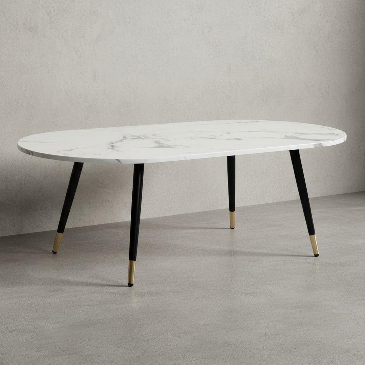 COUCHTISCH oval in Marmor-Optik – mit Metallgestell im modernen Design, Weiß 120x60x42 cm - Goldfarben/Weiß, Holzwerkstoff/Metall (60/120/42cm) - KADIMA DESIGN