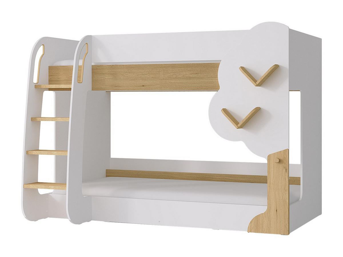 ETAGENBETT - 2 x 90 x 190 cm - Weiß & Holzfarben - PILATI - Naturfarben, Holz (137.4/196cm) - Vente-Unique