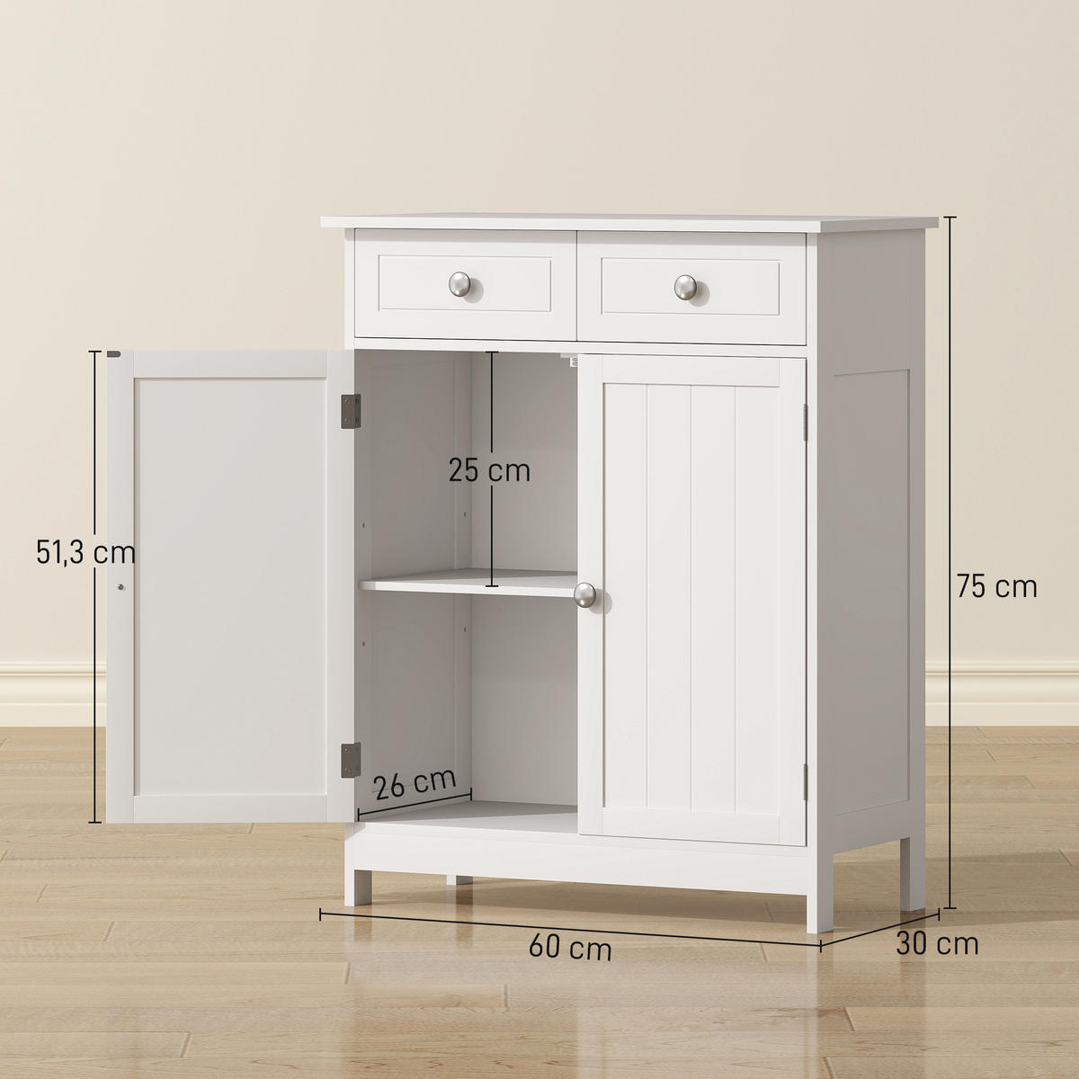 MIDISCHRANK DE-17353 Weiß - Weiß, Holzwerkstoff (30/75/60cm) - ComfortXL