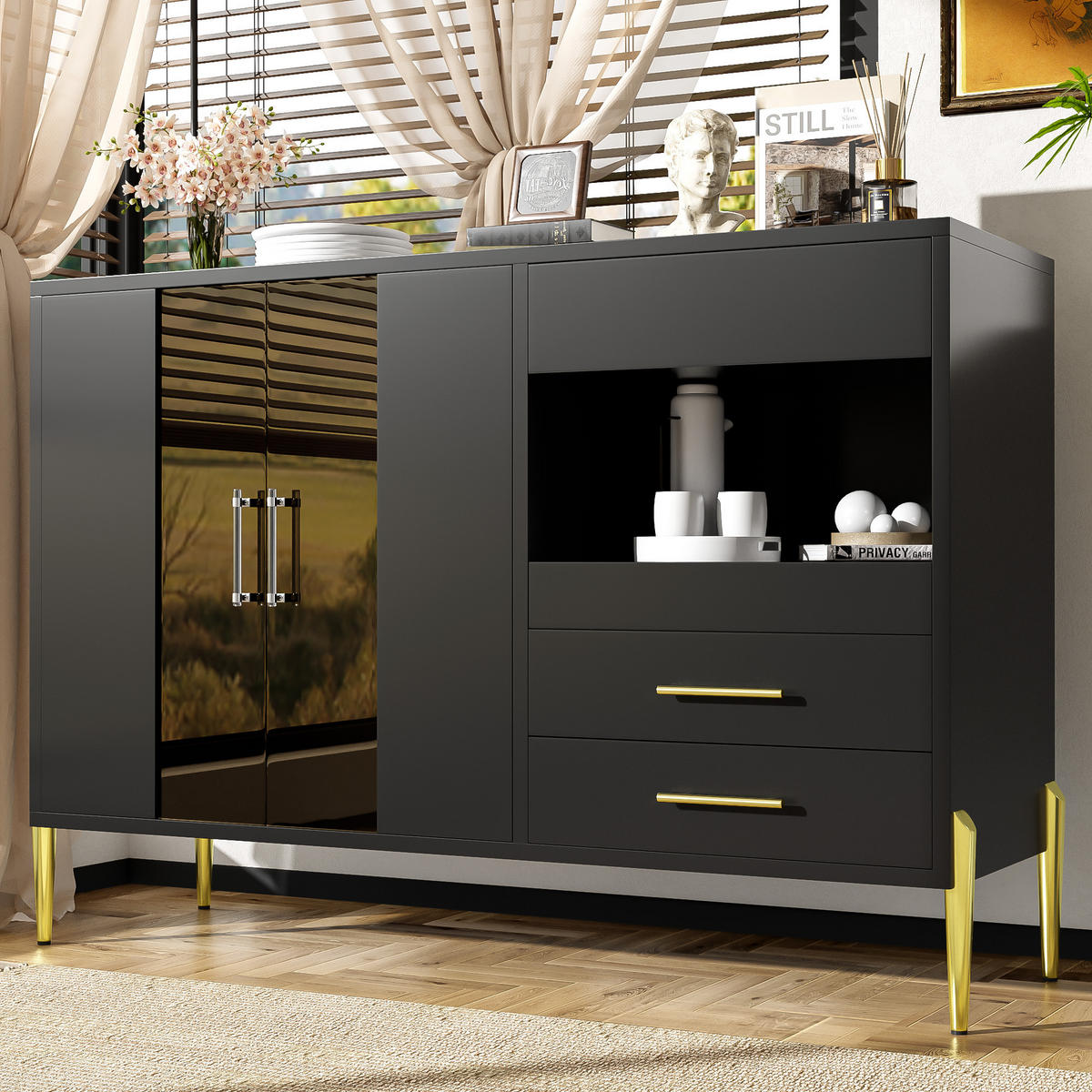 SIDEBOARD Schwarz 120/39.5/84 cm - Schwarz, Glas/Holzwerkstoff (39.5/84/120cm) - Urban Meuble