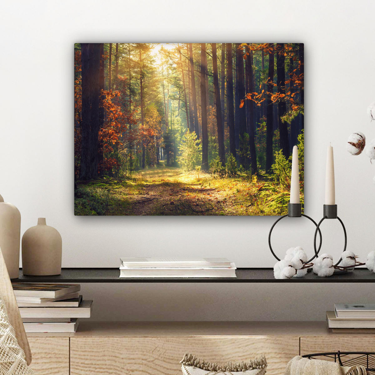 LEINWANDBILD Wald - Herbst - Bäume 40x30 cm - Dunkelgrün, Textil (40/30cm) - MuchoWow