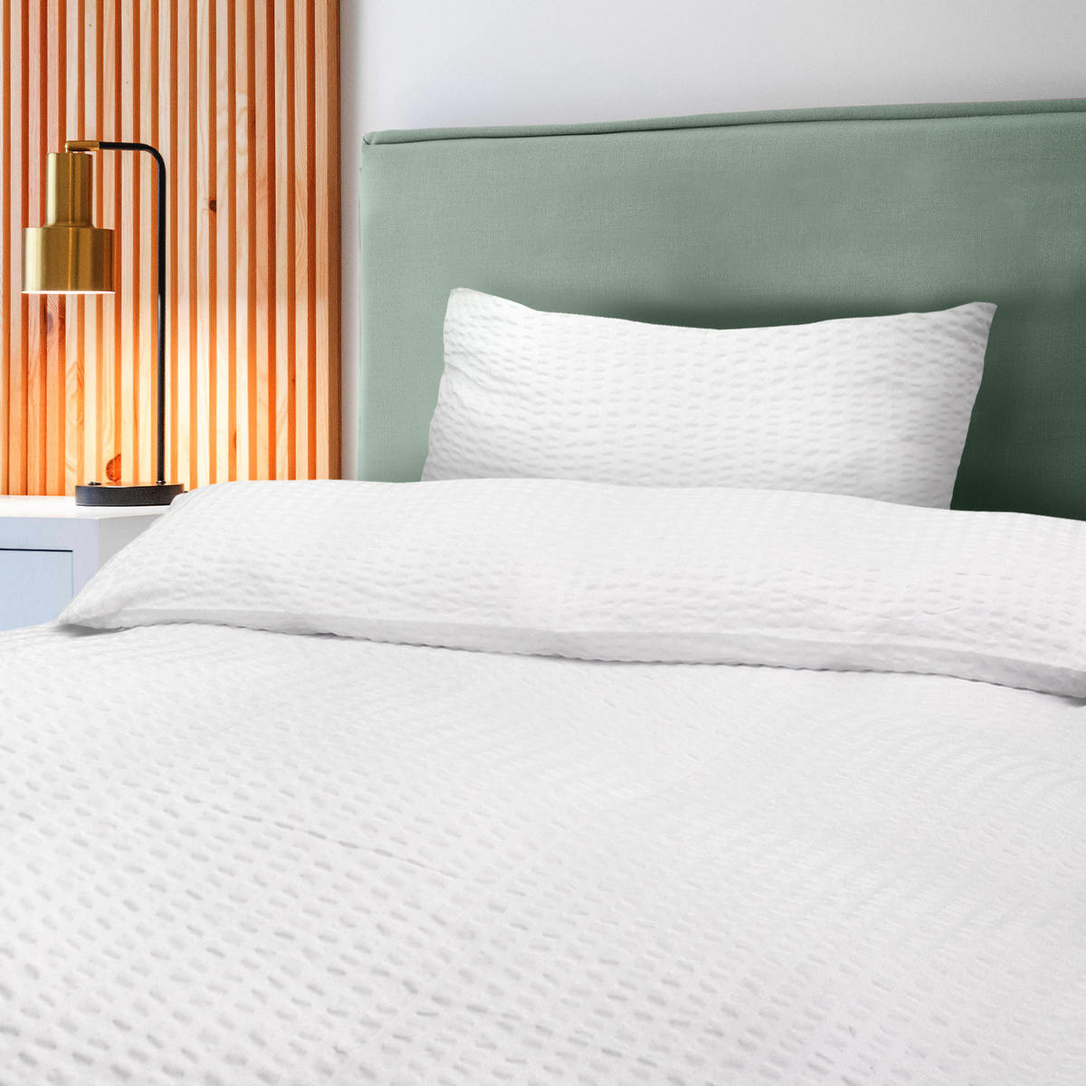 BETTWÄSCHE Meline 135/200 cm + Kissenbezug 40/80 cm Weiß Seersucker - Weiß, Textil (40/80cm) - Beautissu 