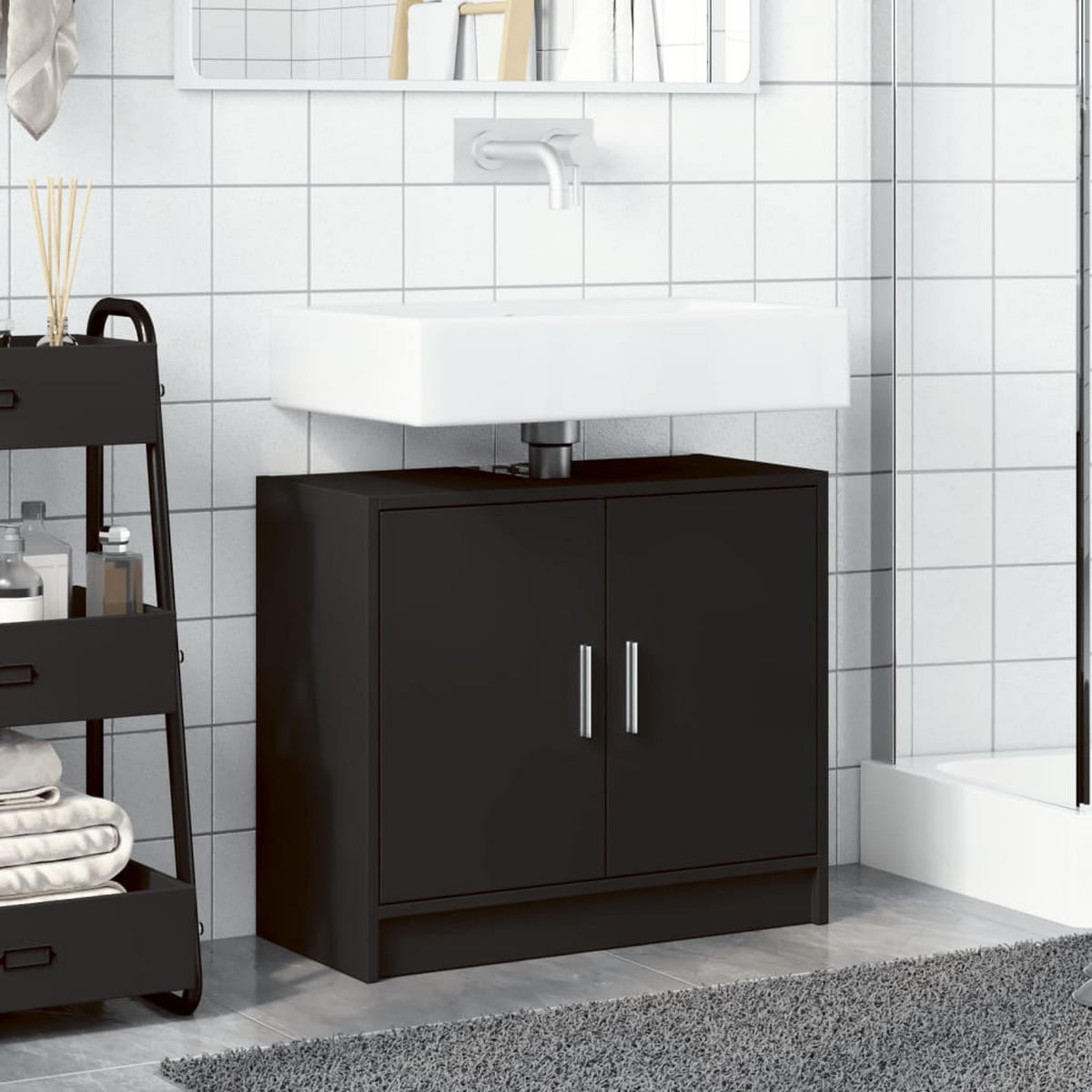 WASCHBECKENUNTERSCHRANK Schwarz 63/29/55 Cm Holzwerkstoff - Schwarz, Holzwerkstoff (29/55/63cm) - vidaXL