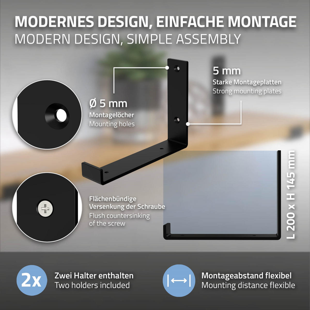 REGALHALTERUNG 2er Set - Schwarz, Metall (14/4/20cm) - ML-DESIGN