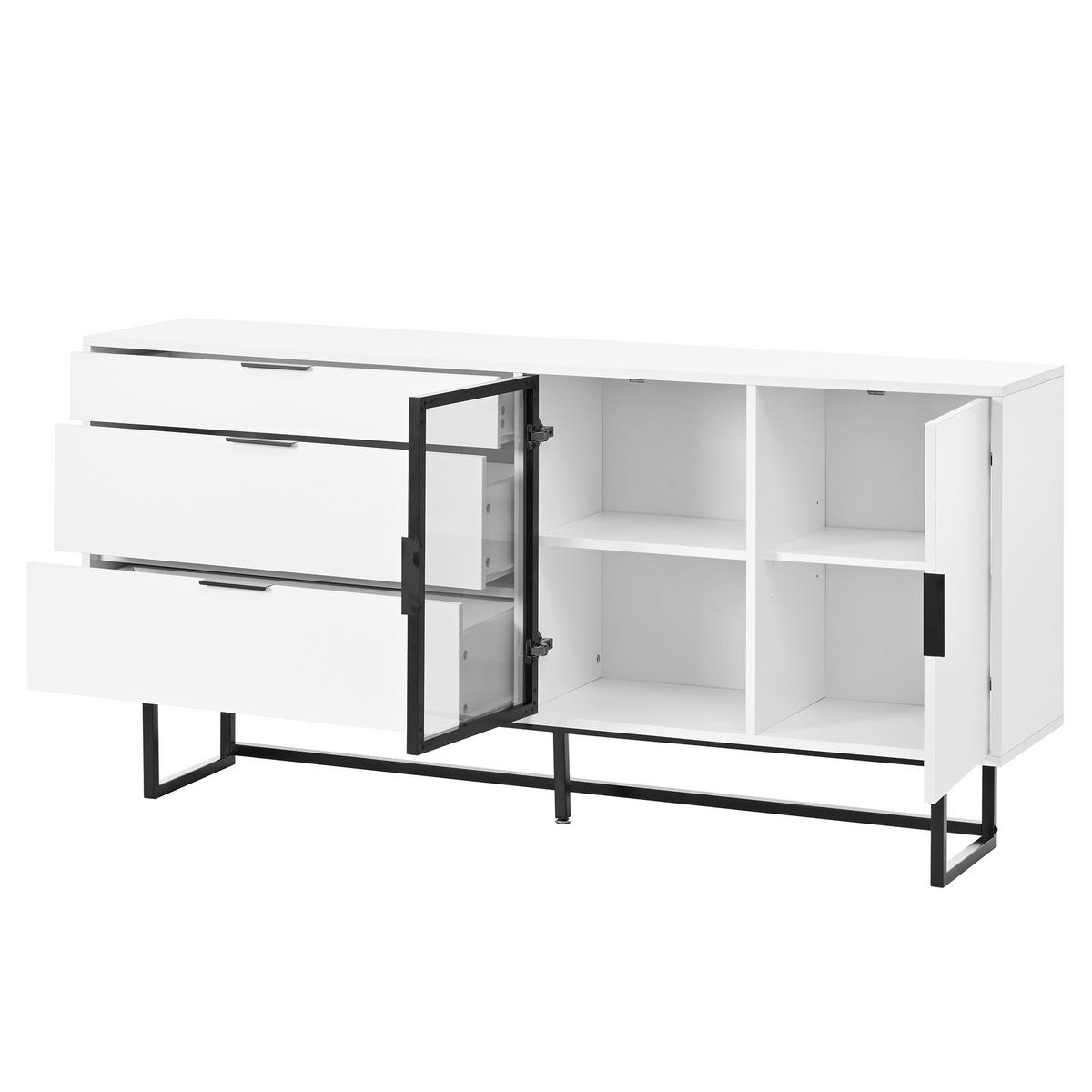 SIDEBOARD 160/36/78 cm mit LED-Beleuchtung, Glastüren & 3 Schubladen in Weiß - Weiß, Holzwerkstoff (160/78/36cm) - BEAOK