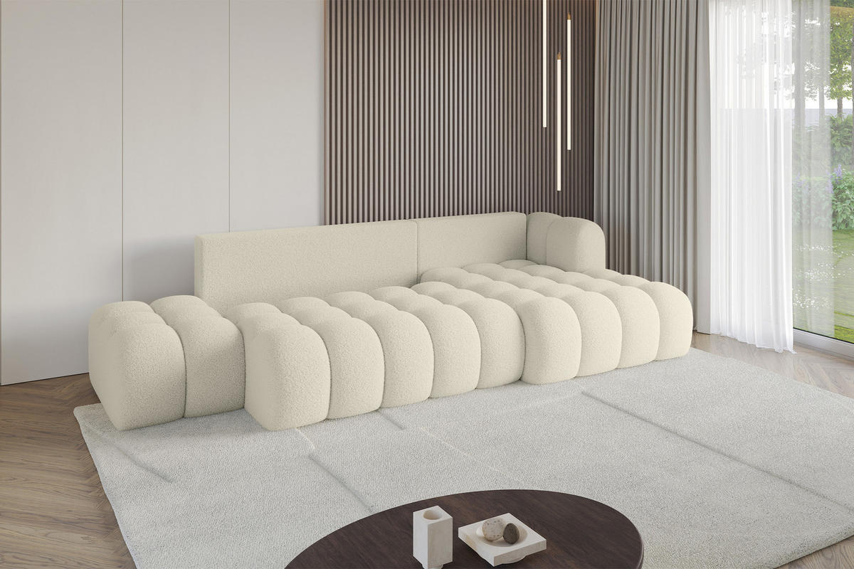 ECKSOFA mit Schlaffunktion Ottomane RECHTS OLEA-L2 321x164x75 Beige Bouclé - Beige/Schwarz, Holzwerkstoff/Kunststoff (164/321cm) - ALTDECOR