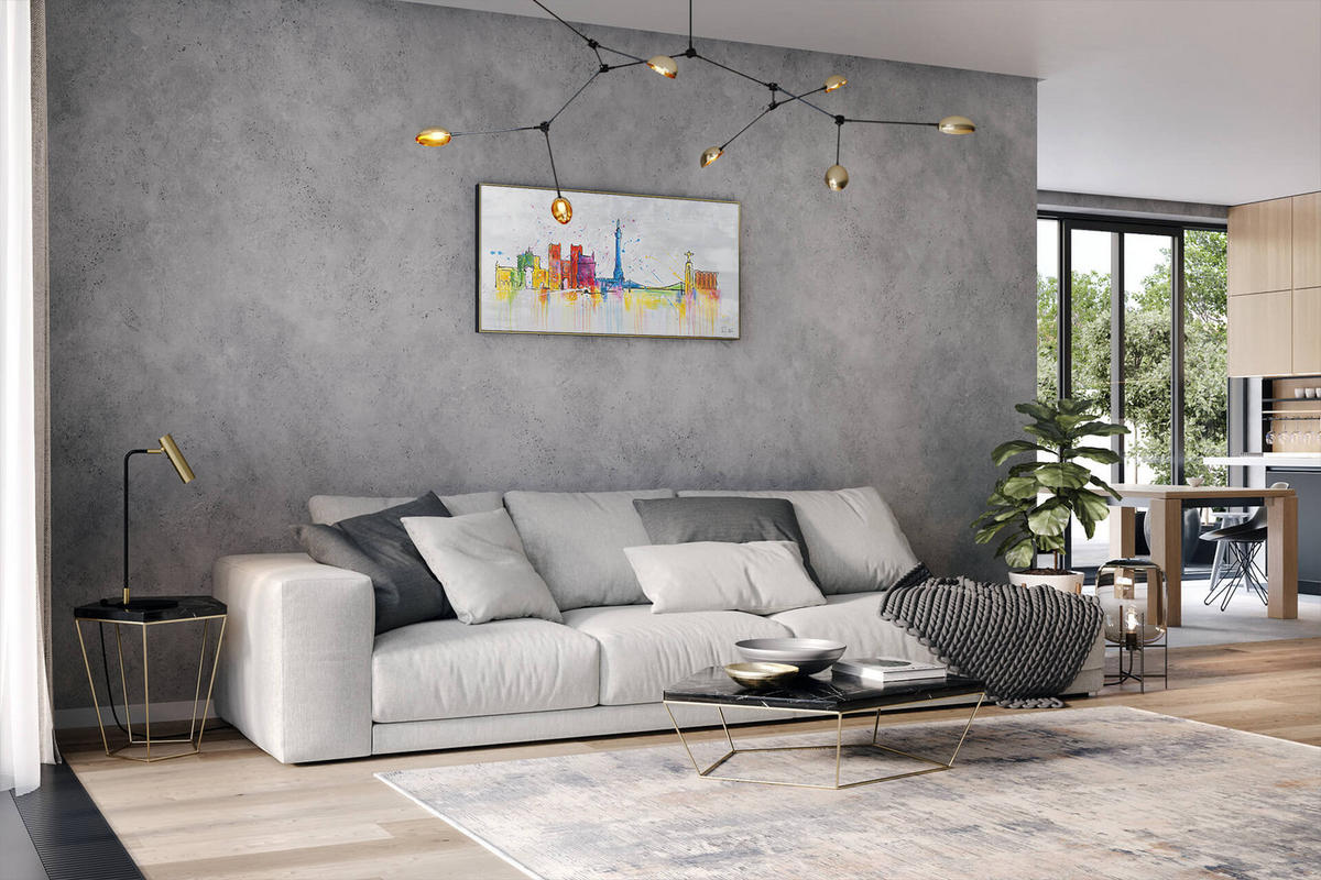 RUČNE MAĽOVANÝ AKRYLOVÝ OBRAZ 120/60 cm, sivý, krajinný motív - sivá, drevo/textil (120/60cm) - KUNSTLOFT
