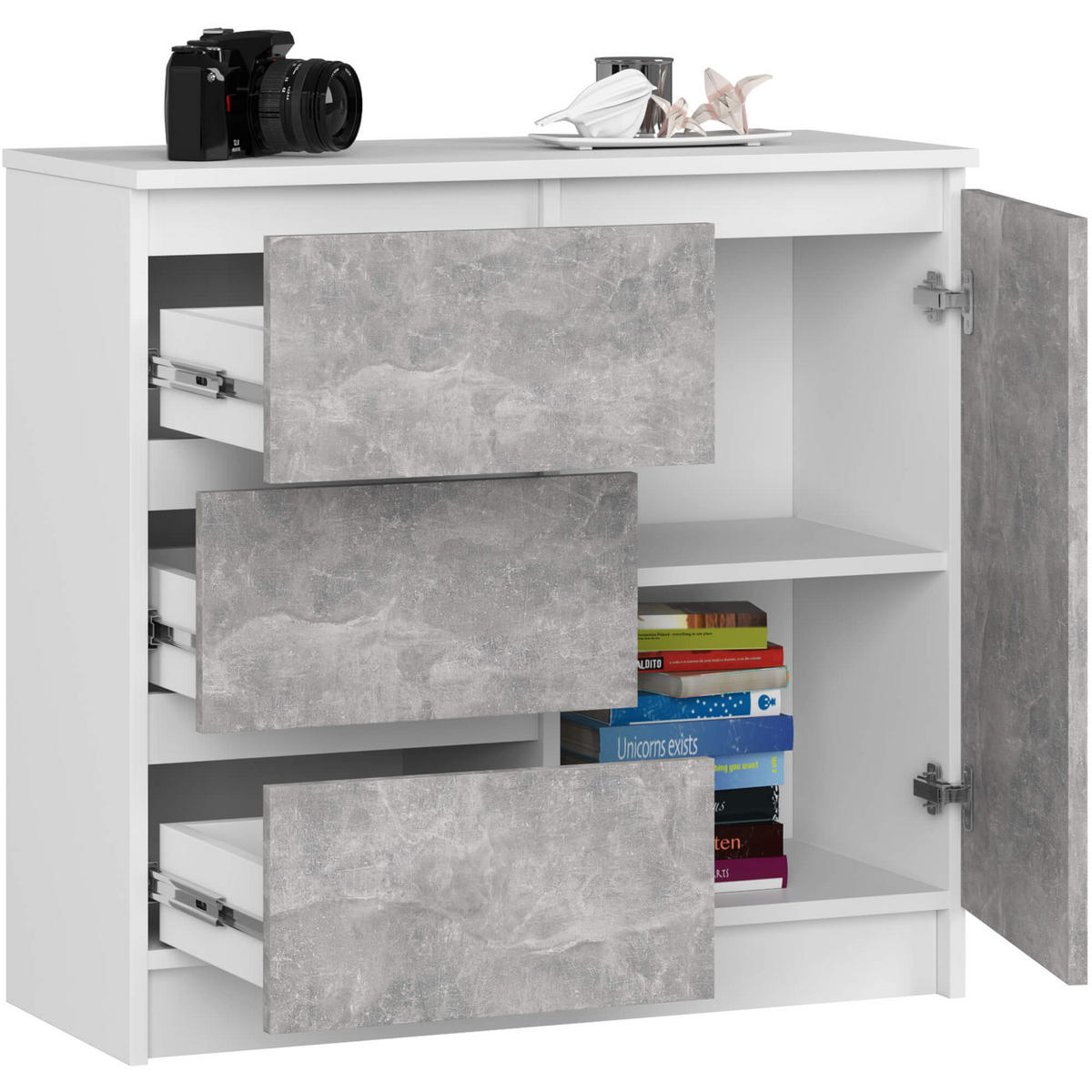 KOMMODE Weiß, Beton 77/80/35 - Weiß, Holzwerkstoff (80/77/35cm) - RAUMHIRSCH FURNITURE