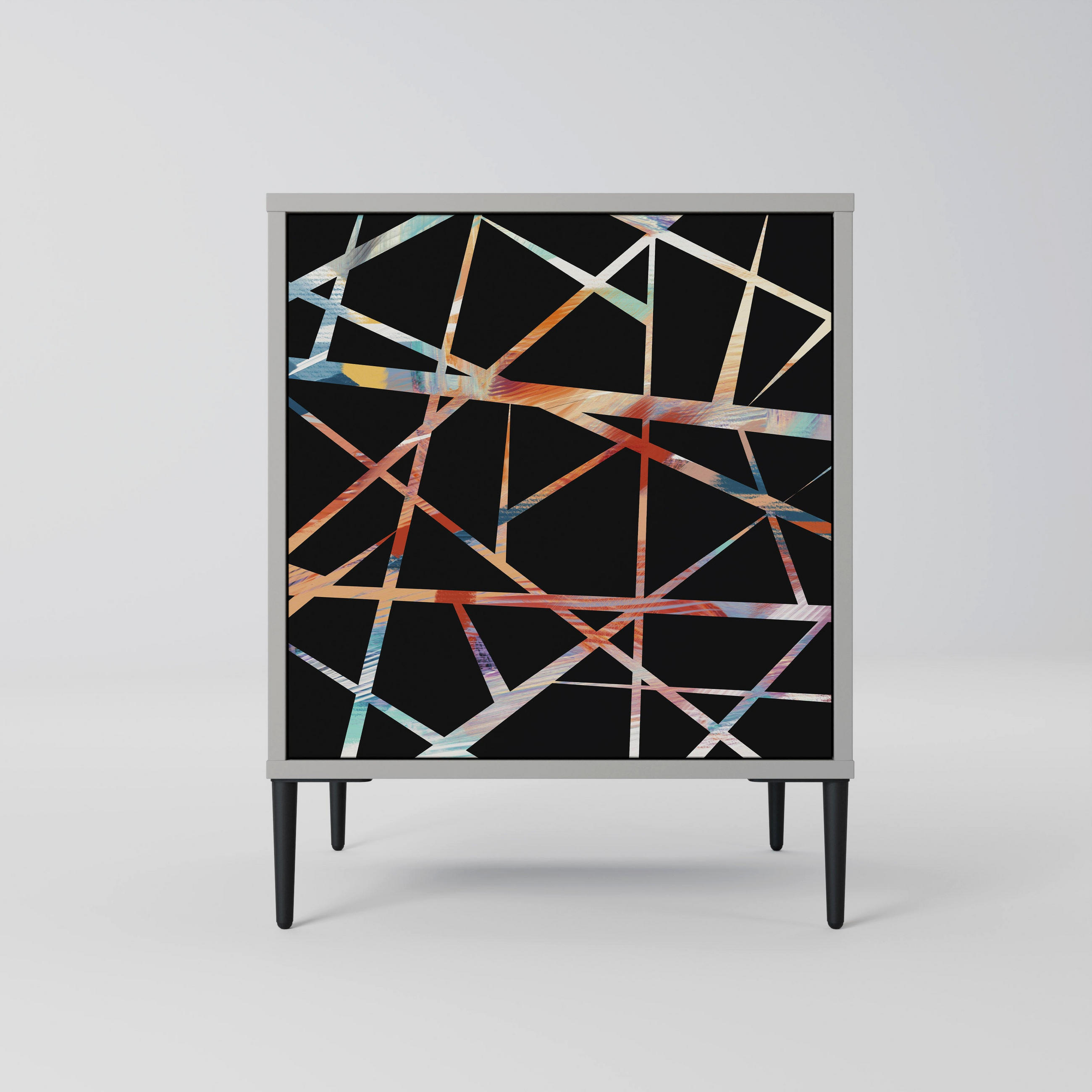 SIDEBOARD POLYGON VERVE, Grau, 57,5x42x72,5 cm, Schwarze Metallfüße - Multicolor/Schwarz, Holzwerkstoff/Metall (57.5/72.5/42cm) - SpaceRebels