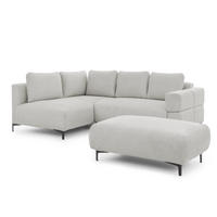 ECKSOFA inkl. Hocker Cardea mit Schlaffunktion in Bubble-Optik aus weichem Hellgrau Strukturstoff und hohem Sitzkomfort - Ottomane links - Hellgrau/Schwarz, Holz/Textil (170/230cm) - S-Style Möbel