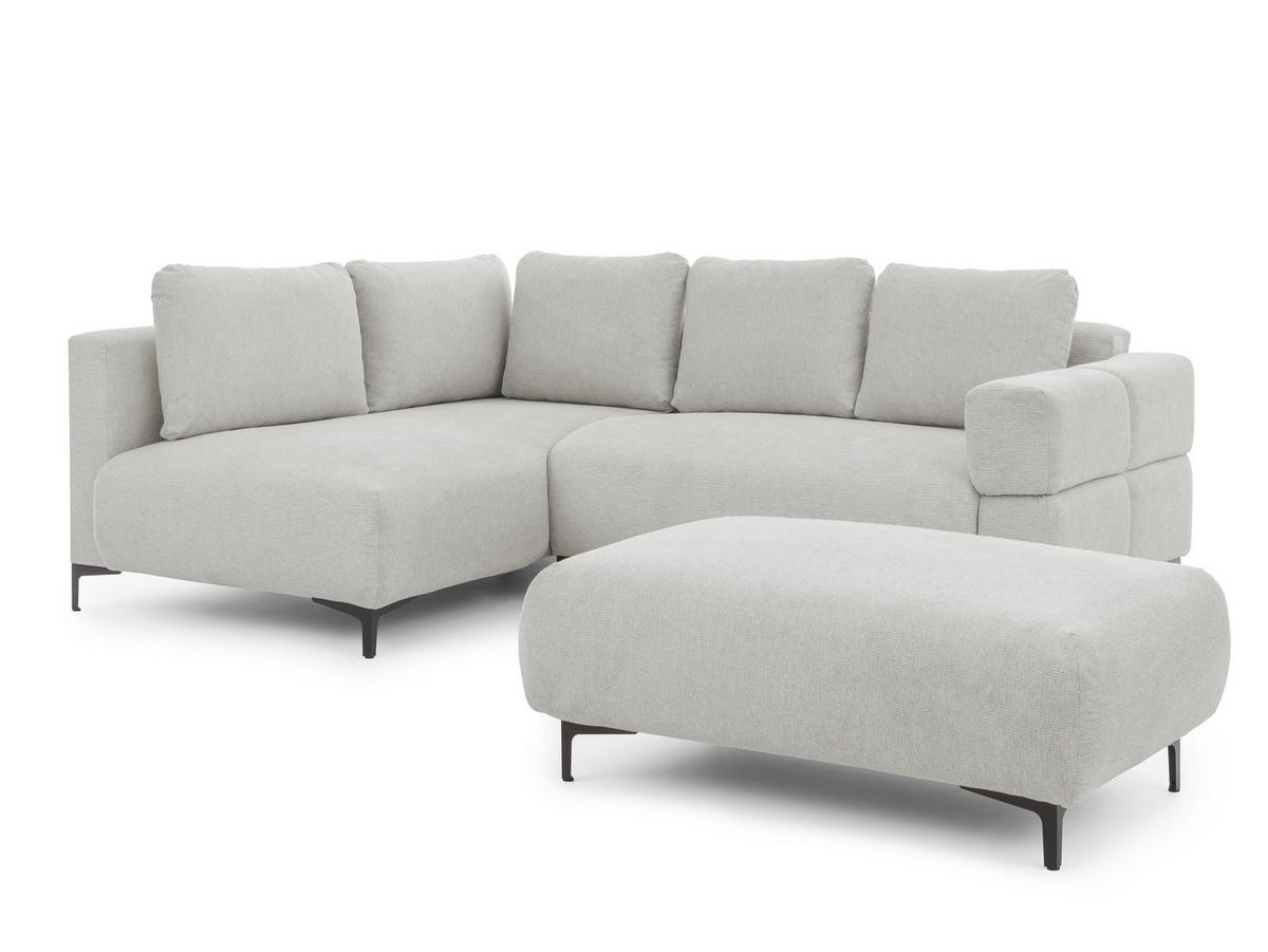 ECKSOFA inkl. Hocker Cardea mit Schlaffunktion in Bubble-Optik aus weichem Hellgrau Strukturstoff und hohem Sitzkomfort - Ottomane links - Hellgrau/Schwarz, Holz/Textil (170/230cm) - S-Style Möbel