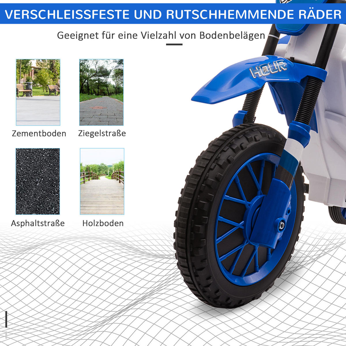 ELEKTRO KINDERMOTORRAD, Blau/Grün/ Rot, PP+ Metall - Blau, Kunststoff (106.5/51.5/68cm) - HOMCOM