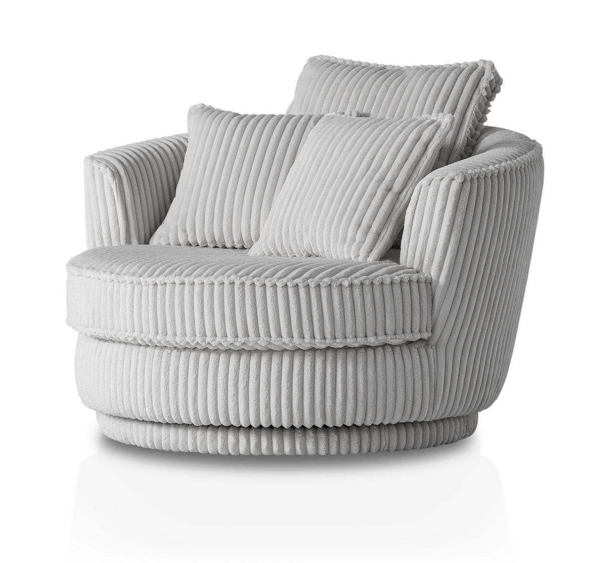 BIG-SESSEL Relaxsessel Mega Cord hell grau Ø 120 cm 360° drehbar, inklusive 3x Kissen - Hellgrau/Grau, Holz/Textil (120/86/120cm) - Furn.Design