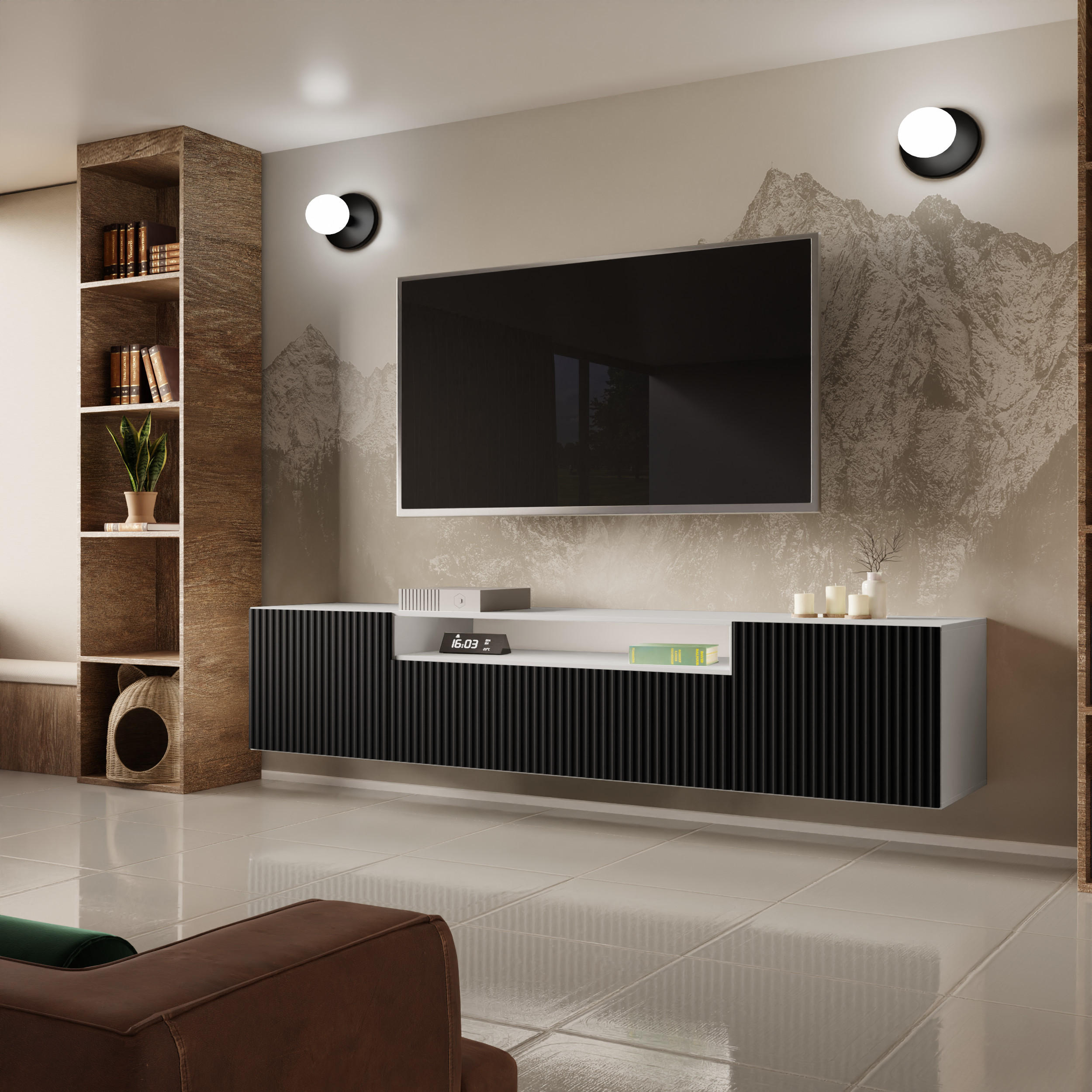 TV-SCHRANK NOE - Schwarz/Weiß, Holzwerkstoff (200/40/41cm) - Meblini