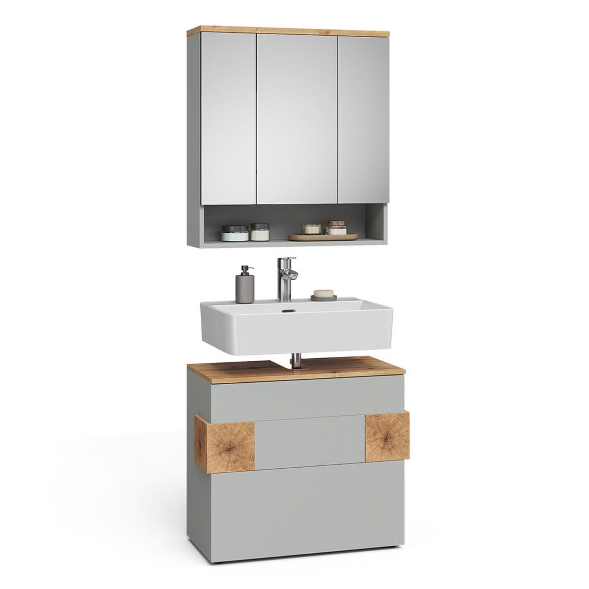 BADMÖBEL-SET Eden Grau/Artisan 2 Teile - Hellgrau/Grau, Holzwerkstoff (70/64.5/37cm) - Vicco