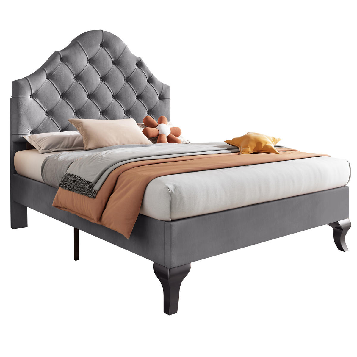 POLSTERBETT 90/200 cm grau mit höhenverstellbarem Kopfteil und Lattenrost - Grau, Textil (90/200cm) - OKWISH