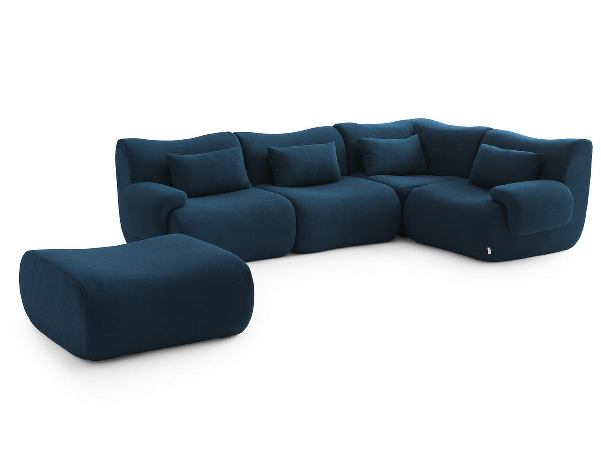 ECKSOFA Bouclé-Stoff Tiefblau - Blau, Textil (269/190cm) - MILYsofa