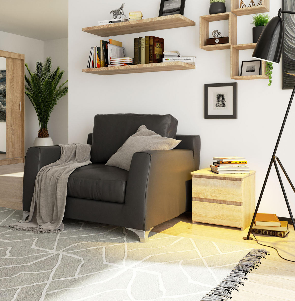 NACHTSCHRANK Sonoma Eiche 40x35x40 cm - Sonoma Eiche, Holzwerkstoff (40/40/35cm) - Akord