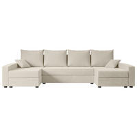 WOHNLANDSCHAFT mit Schlaffunktion und Bettkasten ALESIA-U 301x140x90 cm Beige Velours - Beige/Silberfarben, Holzwerkstoff/Kunststoff (301/90/140cm) - ALTDECOR