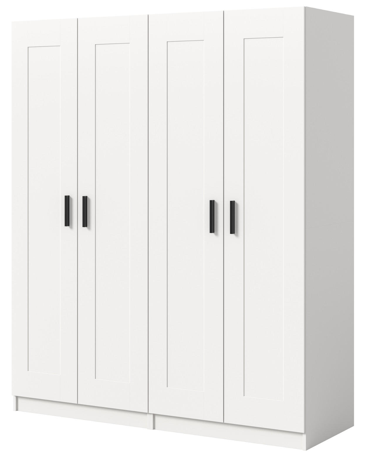 KLEIDERSCHRANK in weiß 160 x 194 cm, Drehtürenschrank 4-türig skandinavisch - Schwarz/Weiß, Holzwerkstoff/Kunststoff (160/194/56cm) - Inn.Furn