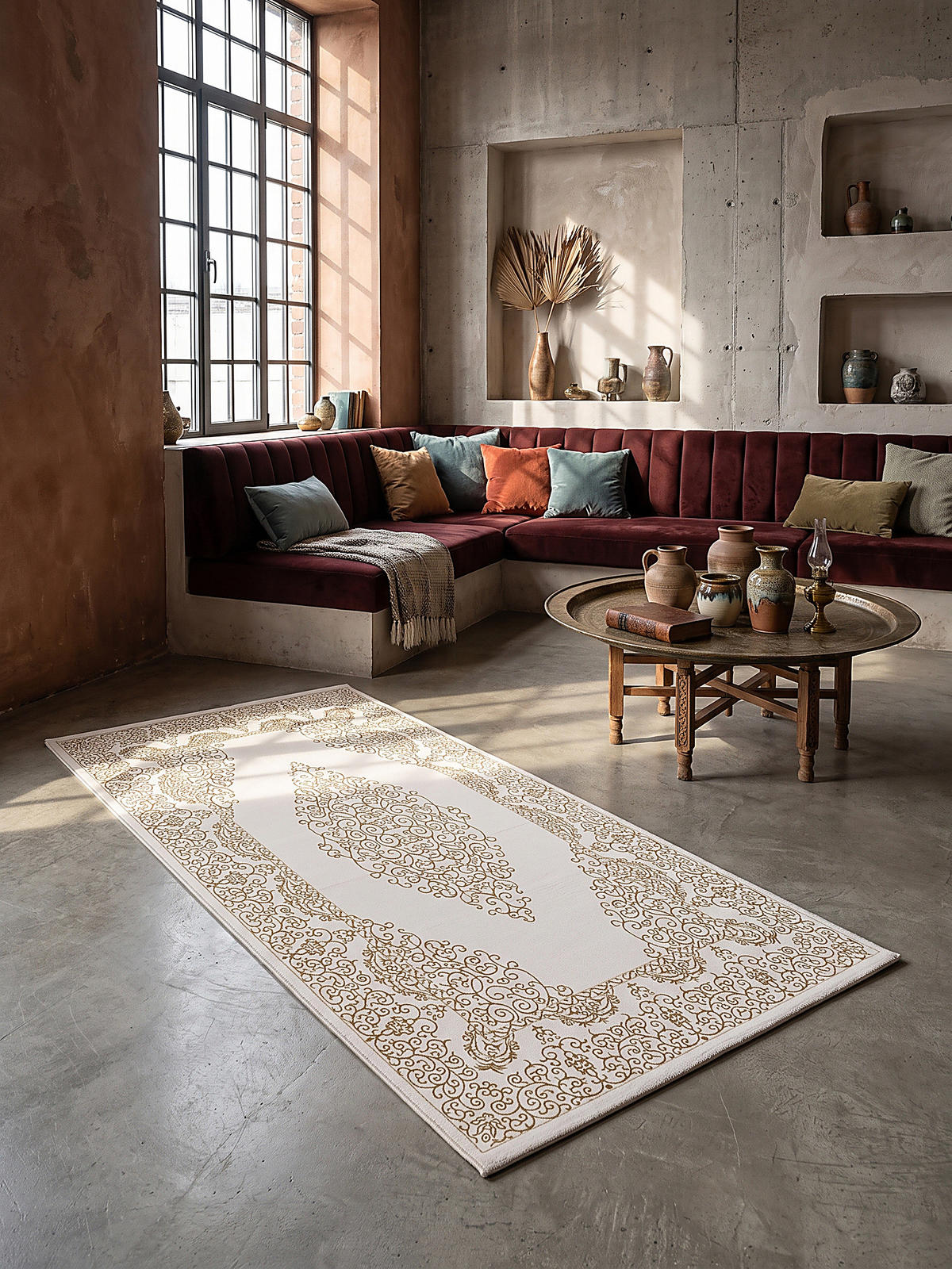 TEPPICH Kurzflor ERESMA Orient-Medaillon Polyester Creme 80 x 150 cm - Creme, Textil (80/150cm) - KADIMA DESIGN