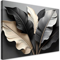 LEINWANDBILD, Schwarze beige und weiße geschichtete Blätter - Schwarz, Textil (30/20cm) - Feeby
