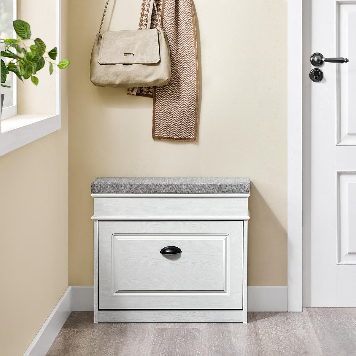 SCHUHBANK Weiß - Weiß, Holzwerkstoff (61/51/24cm) - SoBuy