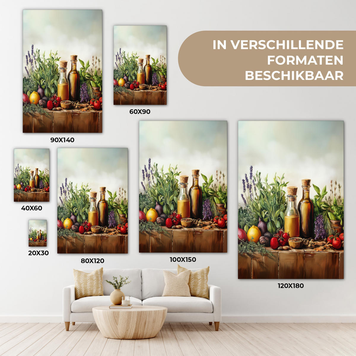 LEINWANDBILD Stilleben - Kräuter - Gewürze - Früchte - Farbenfroh Deko Wohnzimmer 20x30 cm - Grün, Textil (20/30cm) - MuchoWow