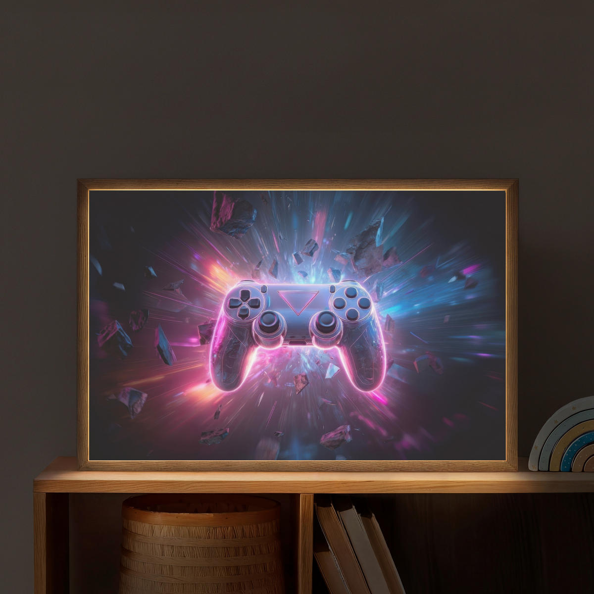 NÁSTĚNNÁ LAMPA S AKUMULÁTOREM Controller - Neon - Explosion - Abstraktní 60x40 cm - fialová, kompozitní dřevo (60/40/8cm)