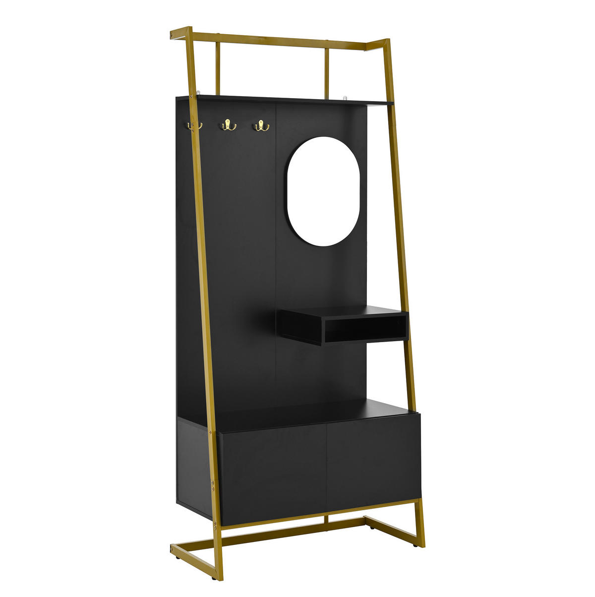 GARDEROBE mit Spiegel und Schuhbank 78 x 38,5 x 180,5 cm Schwarz - Schwarz, Holzwerkstoff (38.5/180.5/78cm) - Beauniv