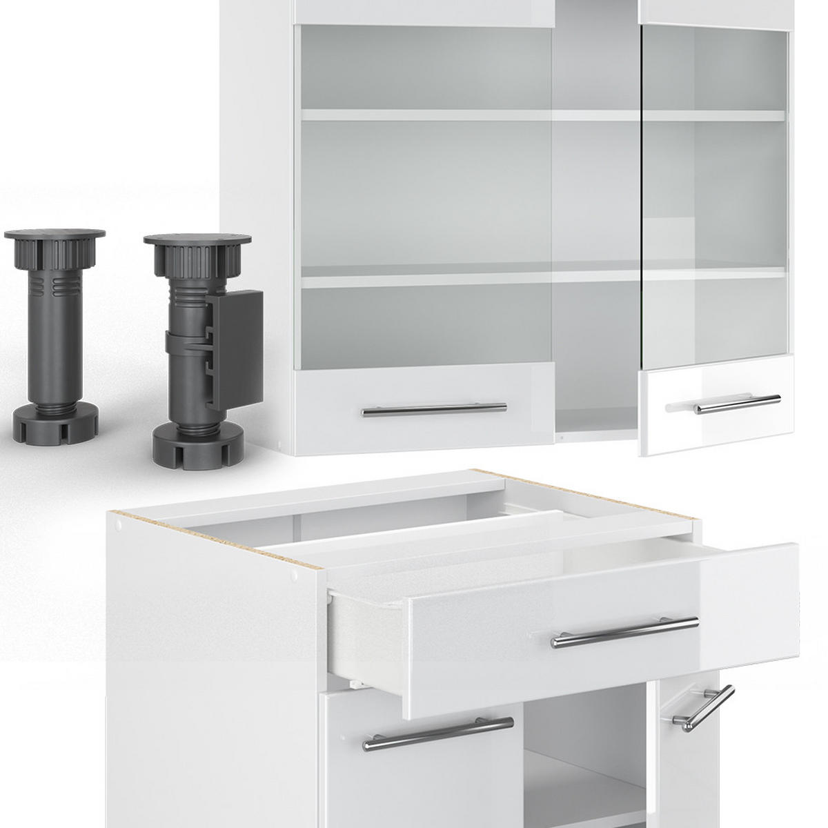 SINGLEKÜCHE Fame-Line Weiß Hochglanz/Weiß 140 cm, AP Marmor - Weiß Hochglanz/Weiß, Holzwerkstoff (140/81.6/60cm) - Vicco