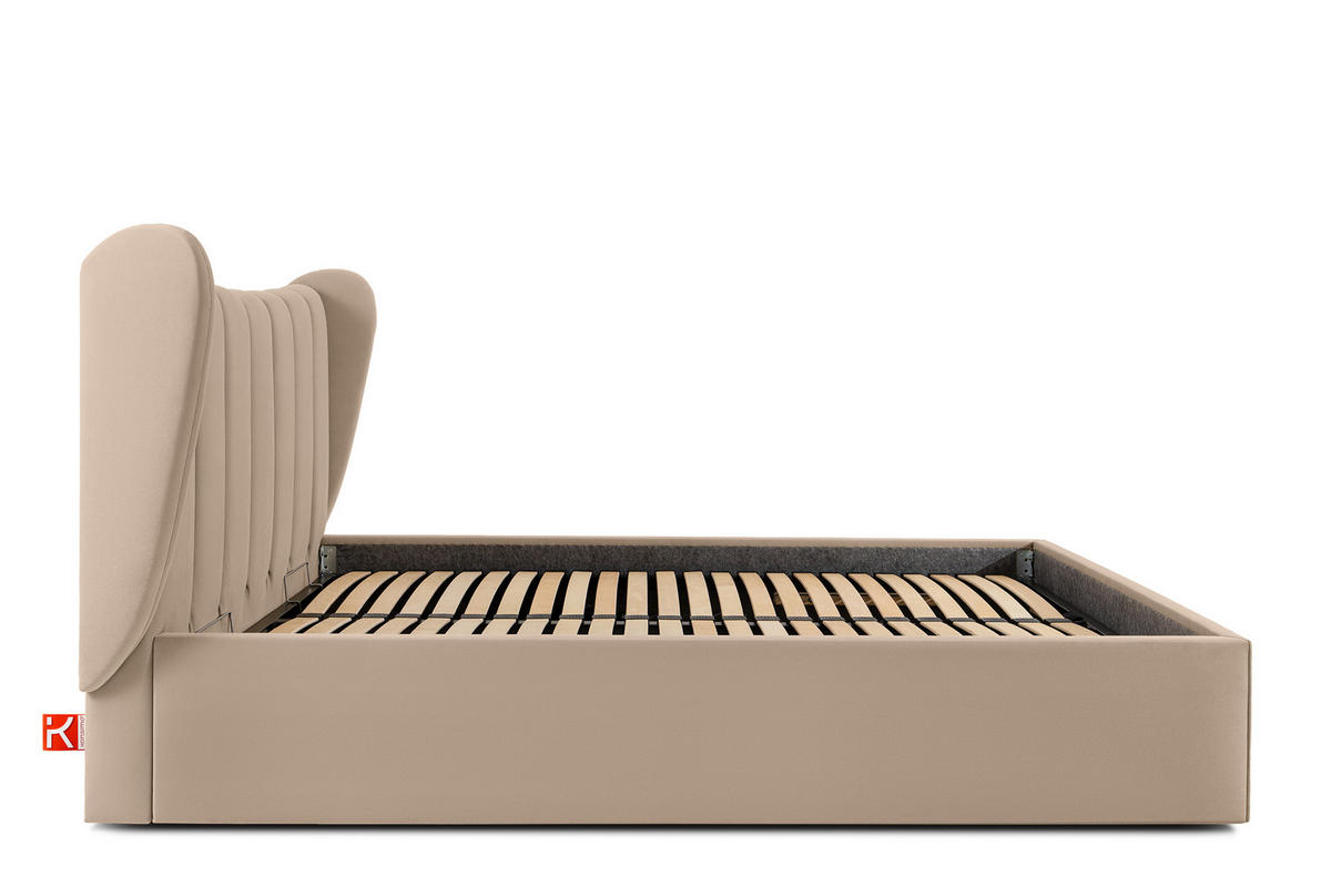 POLSTERBETT GIZO, Muschel-Design - Beige/Schwarz, Holz/Holzwerkstoff (202/204cm) - KONSIMO®