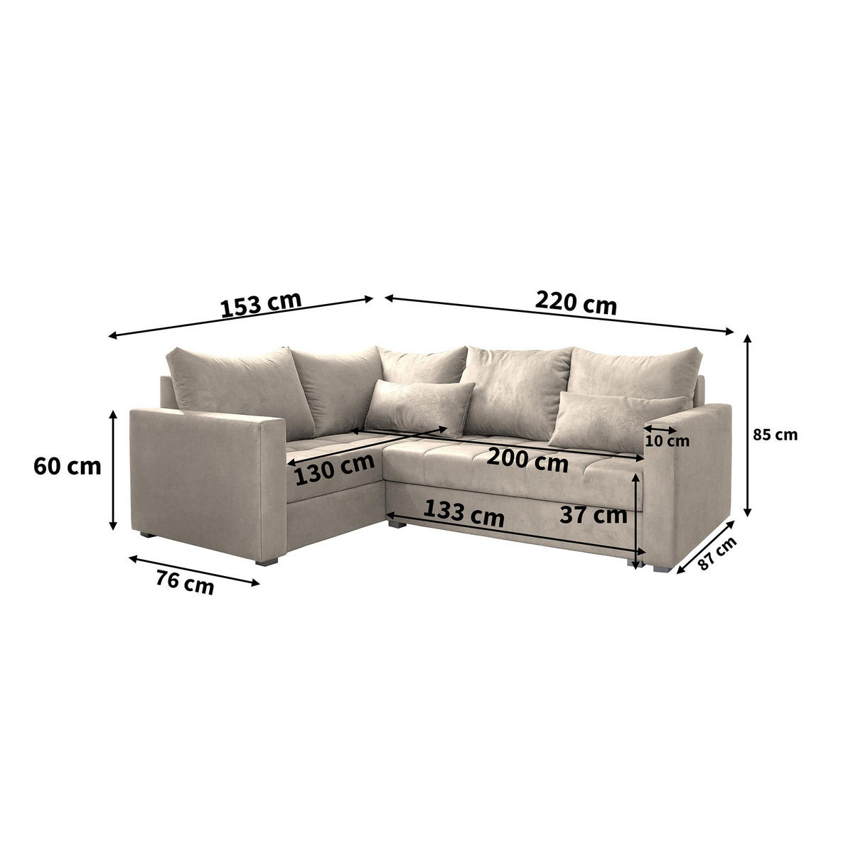 ECKSOFA LIRENO R-S Blau Plüsch-Stoff mit Schlaffunktion - Blau, Holz (220/153cm) - MASSENO