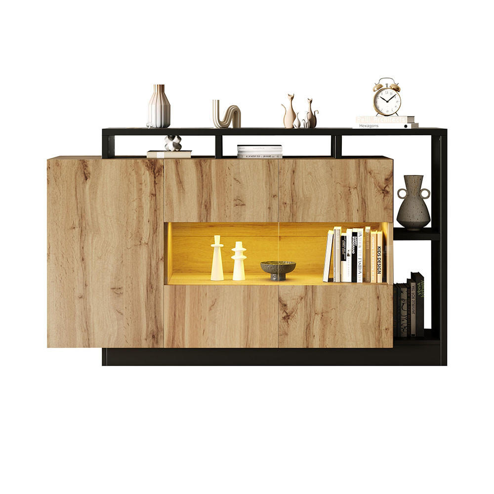 SIDEBOARD mit Bluetooth Steuerung LED Esszimmerschrank，Holzfarbe - Alteiche, Holz (30/94/120cm) - KOMHTOM