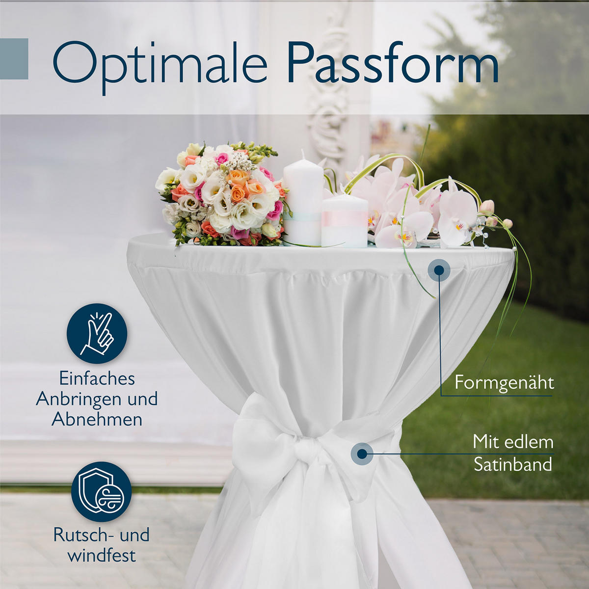 STEHTISCHHUSSE Premium Ø 60cm Weiß - Weiß, Kunststoff/Textil (60/145cm) - Beautissu 