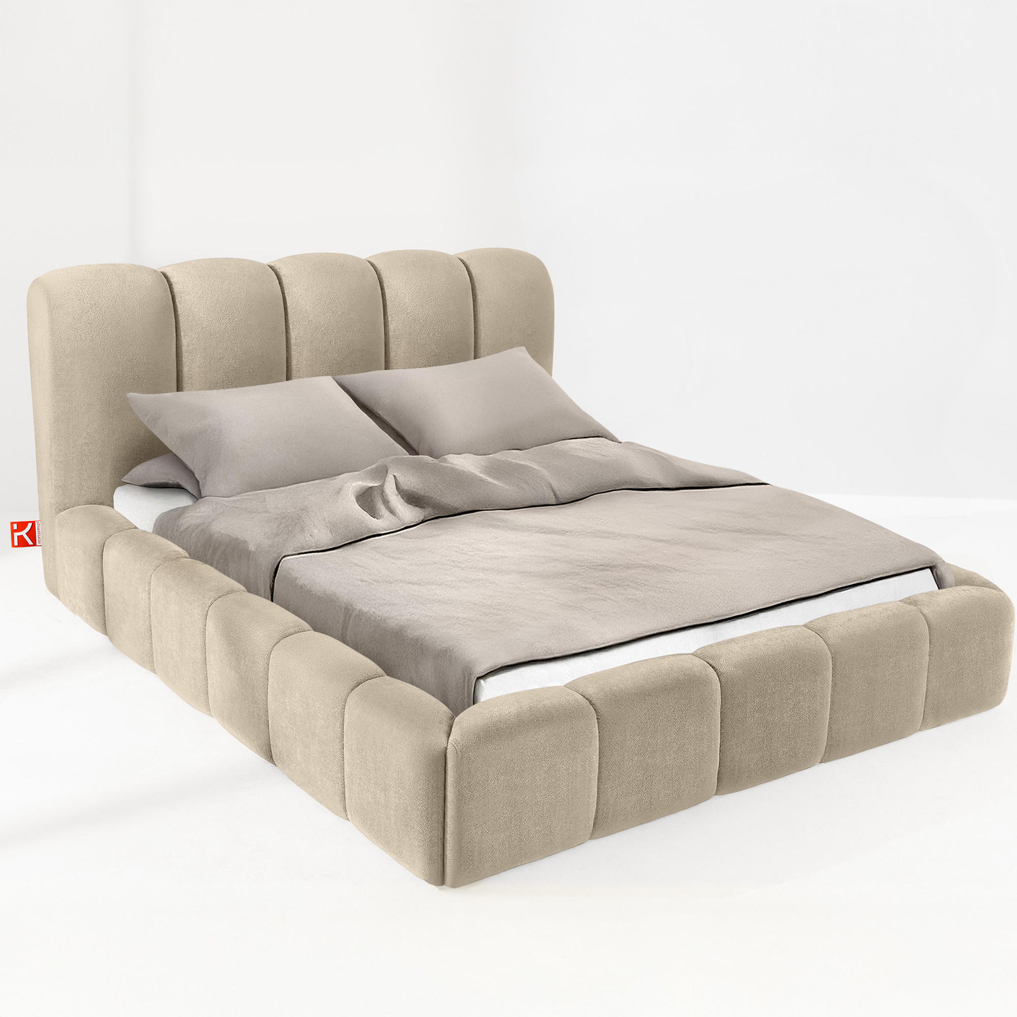 POLSTERBETT MERIDE Chenille, Graubeige - Ecru/Schwarz, Holz/Textil (160/200cm) - KONSIMO®