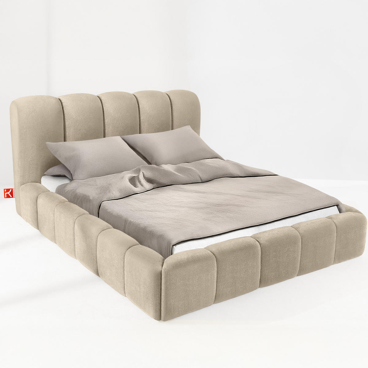 POLSTERBETT MERIDE Chenille, Graubeige - Ecru/Schwarz, Holz/Textil (160/200cm) - KONSIMO®