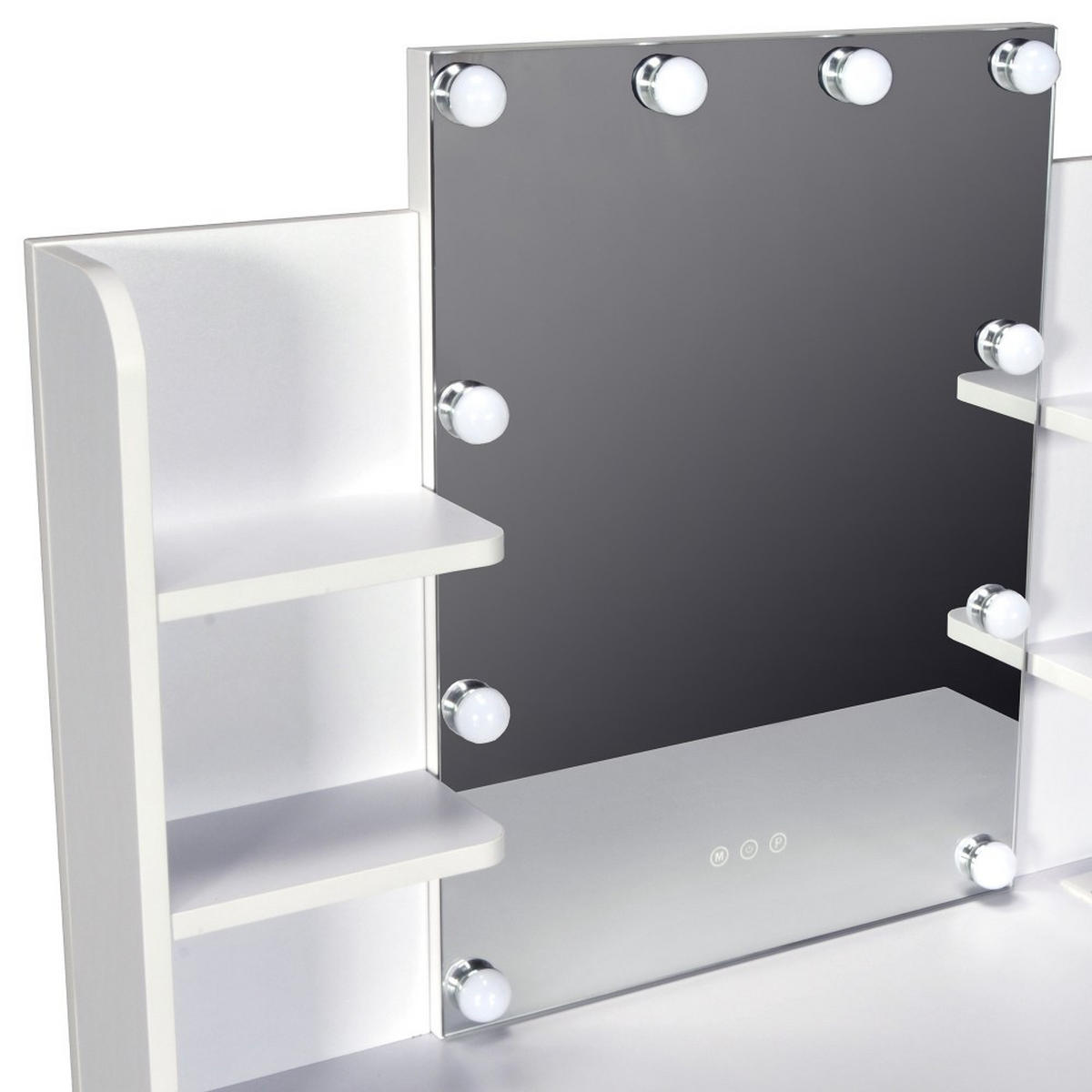 SCHMINKTISCH ALICE mit Spiegel, Beleuchtung und Hocker / Weiß - Weiß, Holzwerkstoff (90/135/40cm) - Weber Industries