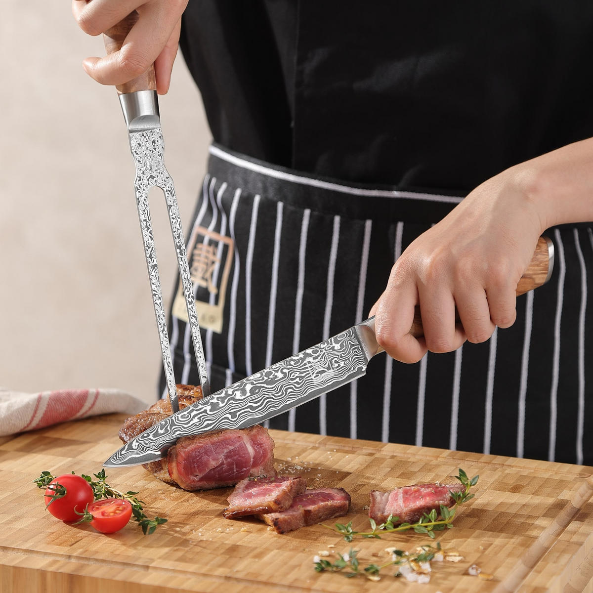 TRANCHIERGABEL 18 cm - Birkefarben, Holz/Metall (32cm) - Zayiko