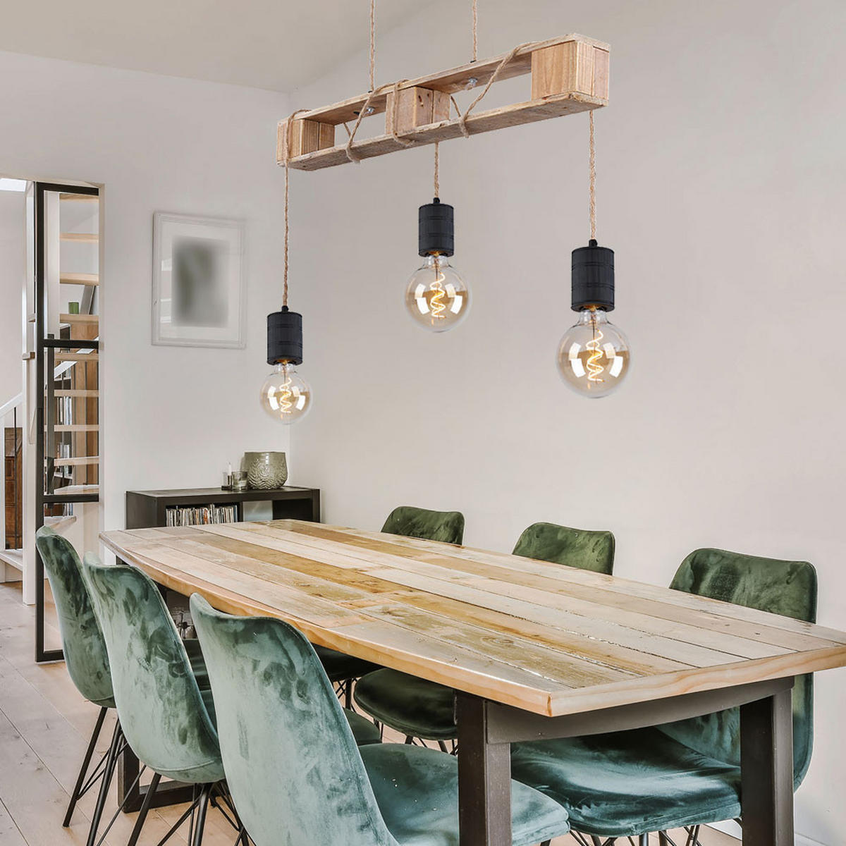 HÄNGELEUCHTE Joelle Schwarz Holzoptik - Schwarz, Holz (83/10/120cm) - Globo Lighting