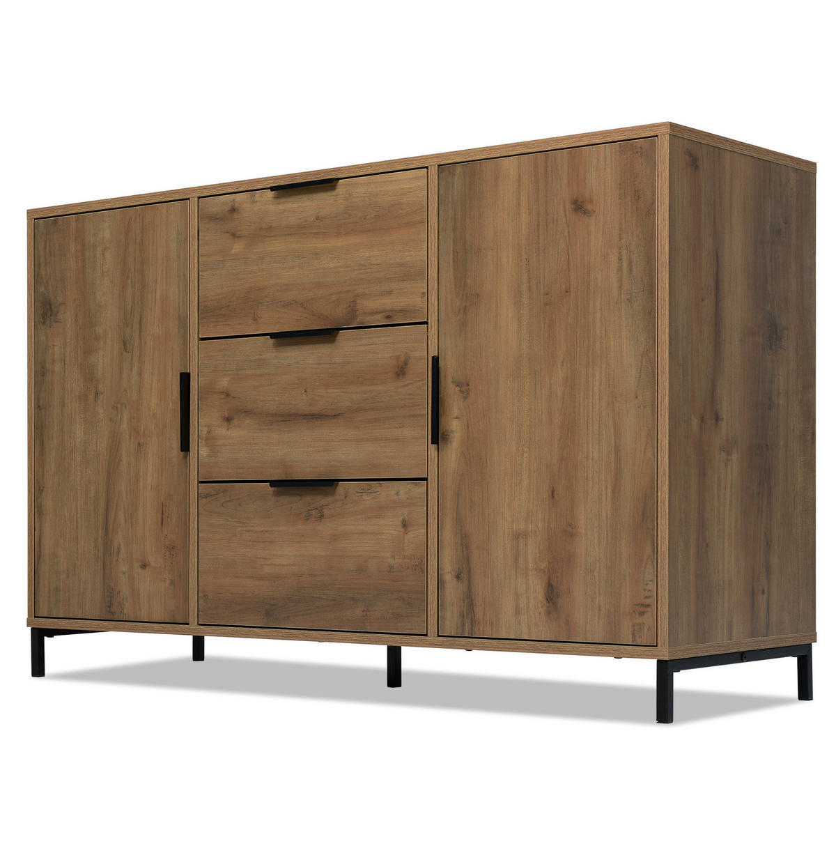 KOMMODE 120/40/76 cm in Dunkle Eiche mit 2 Türen, 3 Schubladen und Metallgestell - Nussbaumfarben, Holzwerkstoff (120/76/40cm) - Flora Grace
