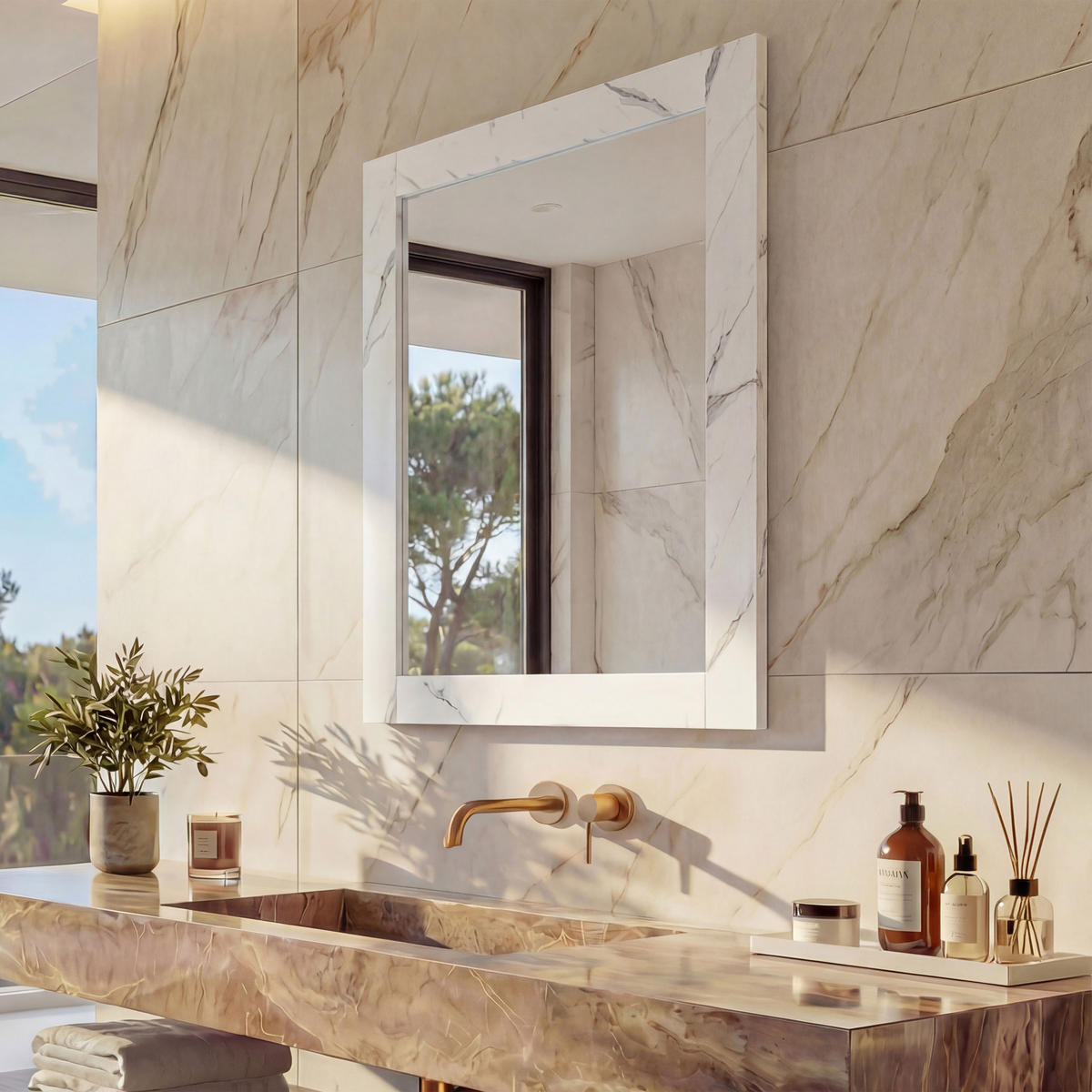 WANDSPIEGEL Marmor Weiß Dekor - Hellgrau/Weiß, Holzwerkstoff (52/72/2cm) - MCW