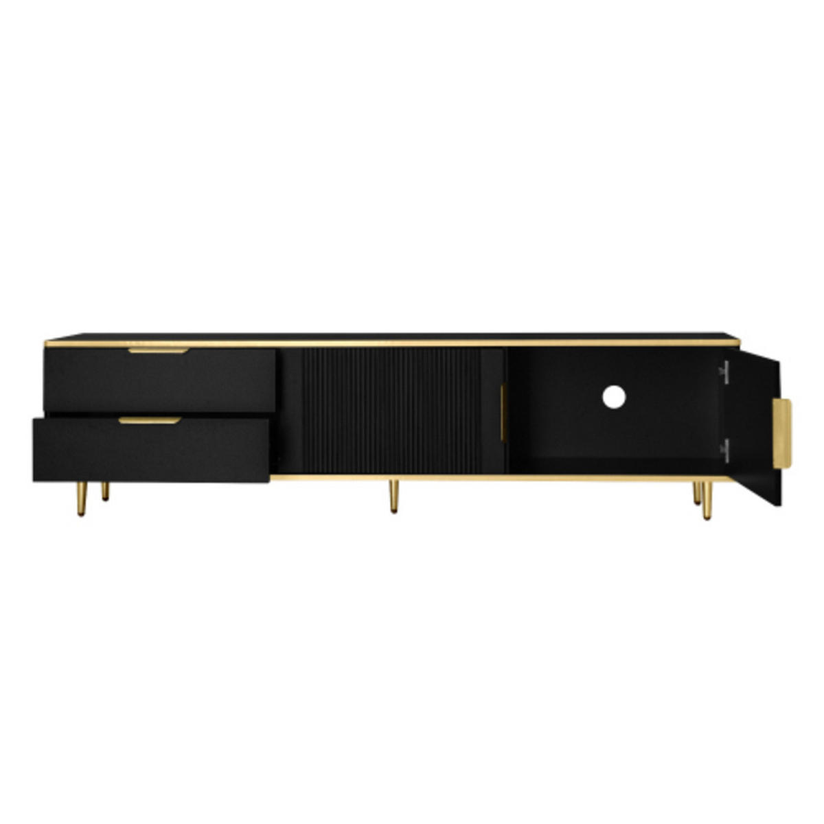 LOWBOARD Schwarz-gold mit gravierten Türen 170×37×45 cm aus MDF und Spanplatte - Schwarz, Holzwerkstoff (170/45/37cm) - Luhomfu