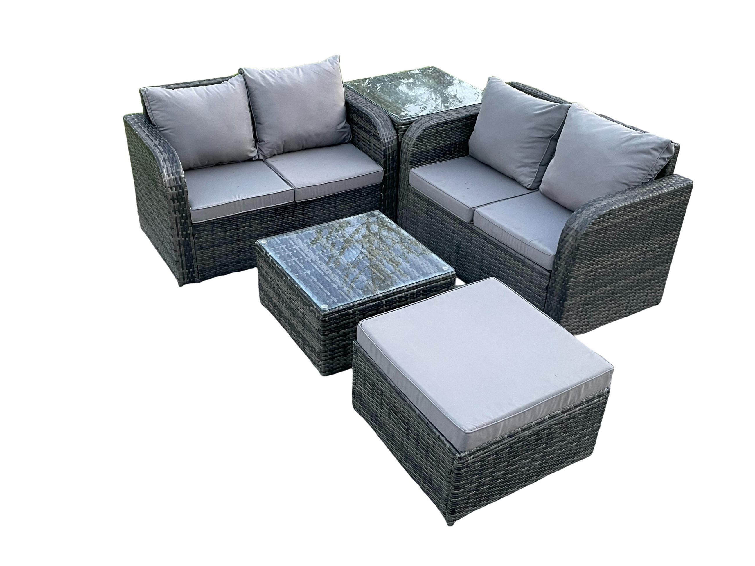 GARTENMÖBELGARNITUR Polyrattan Dunkelgrau 5-Sitzer - Dunkelgrau, Metall - Fimous