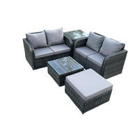 GARTENMÖBELGARNITUR Polyrattan Dunkelgrau 5-Sitzer - Dunkelgrau, Metall - Fimous