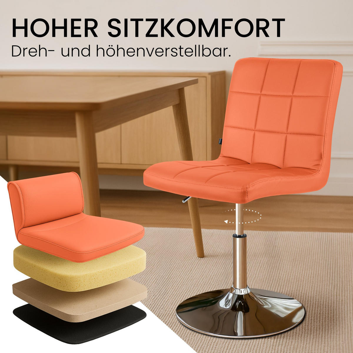 DREHSTUHL Lederlook Orange - Chromfarben/Orange, Textil/Metall (44/81/55cm) - CLP