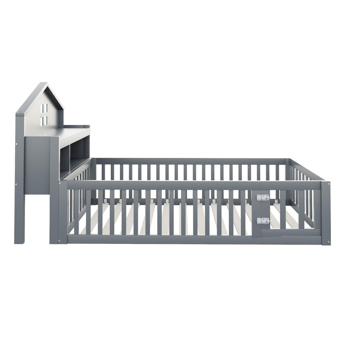 KINDEREINZELBETTEN aus Massivholz 90x200 cm in Grau mit Kreidetafel & Stauraum - Grau, Holzwerkstoff (90/200cm) - Modfu
