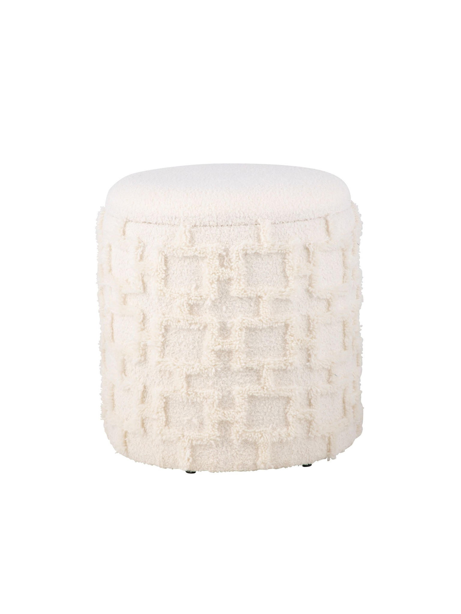 SITZHOCKER RHONE, Stoff, mit Textilbezug, mit Stauraum, Creme, Ø 40 x 45 cm - Beige/Creme, Textil (40/45/40cm) - KADIMA DESIGN