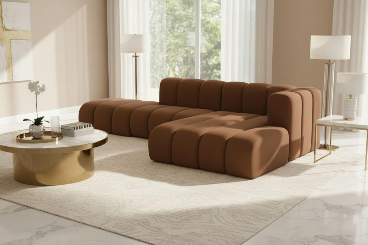 ECKSOFA L-form mit Hocker, Grand Mini, Stoff Salvador, Dunkelbraun, Rechts - Dunkelbraun, Holz (295/179cm) - Kaiser Möbel
