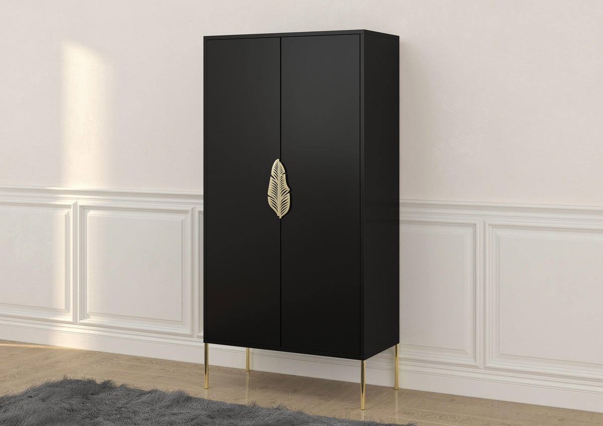 HIGHBOARD Merlin, Schwarz, Goldene Details - Goldfarben/Schwarz, Holzwerkstoff/Metall (80/160/40cm) - Skandica